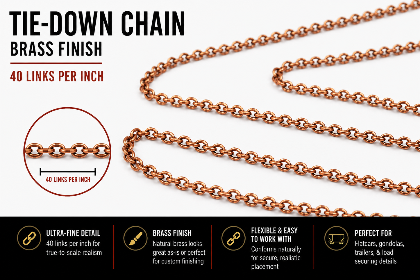 A-Line Products (29216) | Miniature Chain | Brass | 40 Links/Inch, 12 "Long | All Scales