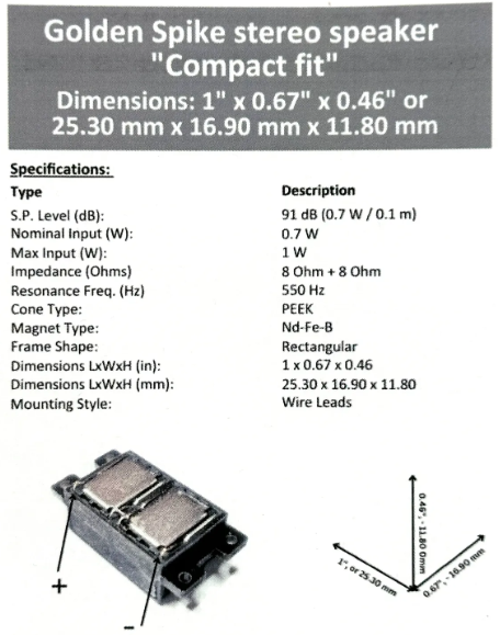 Golden Spike Stereo Speaker "Compact Fit" 8 Ohm