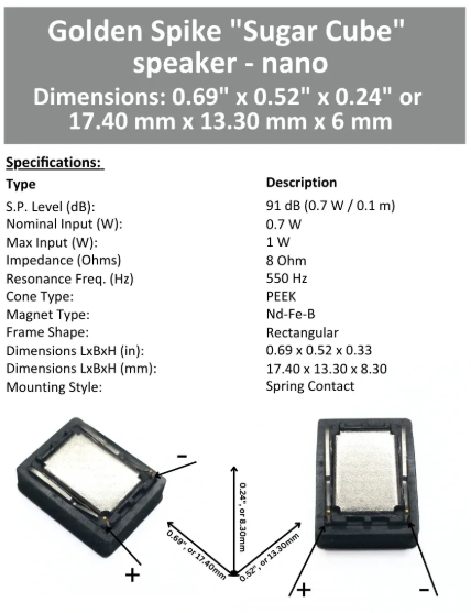 Golden Spike Sugar Cube Speaker "Nano" 8 Ohm