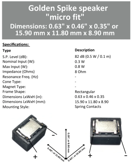Golden Spike Speaker "Micro Fit" 8 Ohm