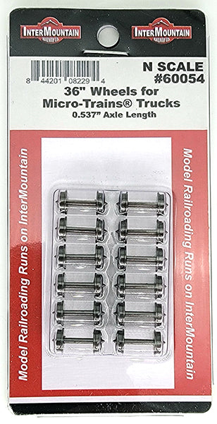 InterMountain, 36″ Wheels for Micro-Trains(R) Trucks, 0.537″ Axle Length, Pkg of 12, N Scale
