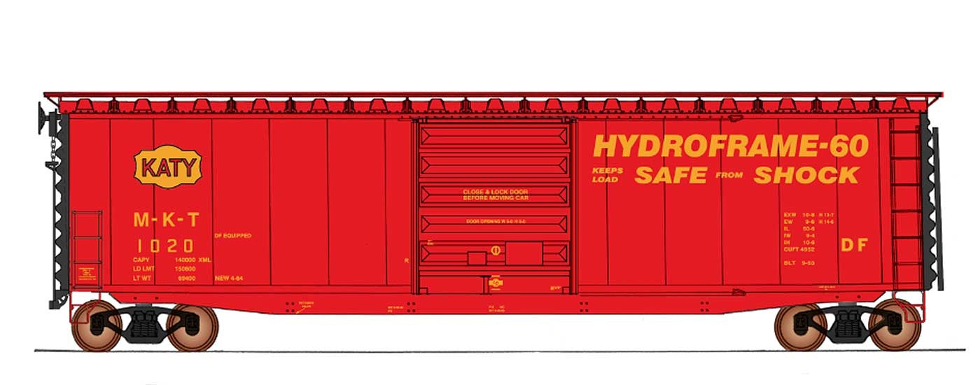 InterMountain 50' PS-1 Single Door Boxcars with Sliding Door and Cushion Underframe, Missouri Kansas Texas MKT #1020, HO Scale