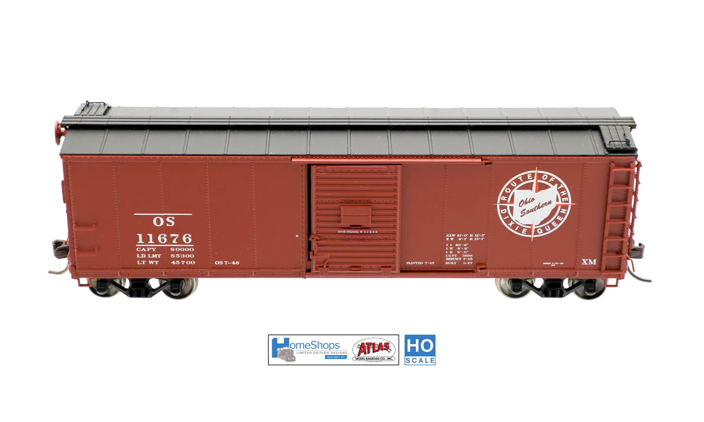 Home Shops Atlas USRA Rebuilt Steel 40' Boxcar, Ohio Southern (OS) #11665, HO Scale