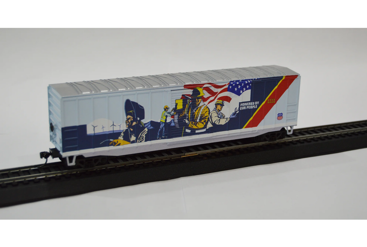 Value Trains Kadee Equipped ACF 50' 6" Boxcar - Union Pacific #1111 - Powered by Our People - HO Scale