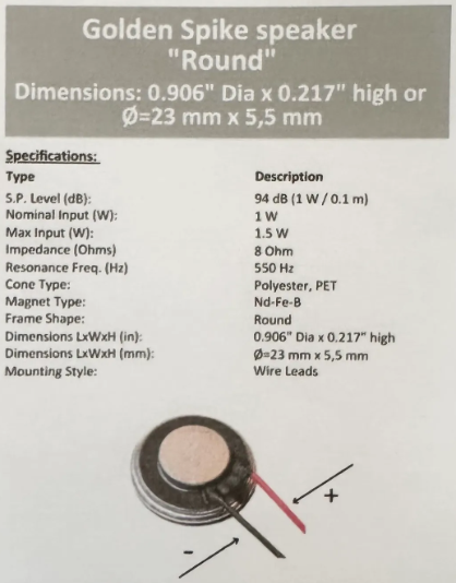 Golden Spike Speaker "Round" with Wires 8 Ohm