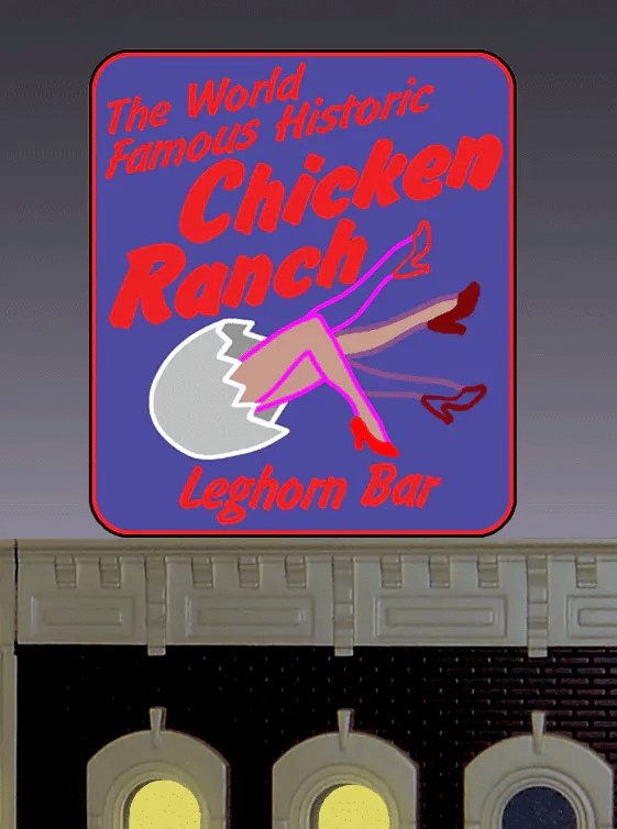 Miller Engineering (33-9050) • Light Works USA • Animated Neon Sign • Chicken Ranch Leghorn Bar • Kit • N Scale