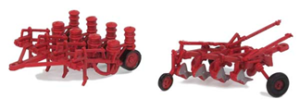 Walthers SceneMaster Farm Plow and Planter, Assembled, Red, HO Scale
