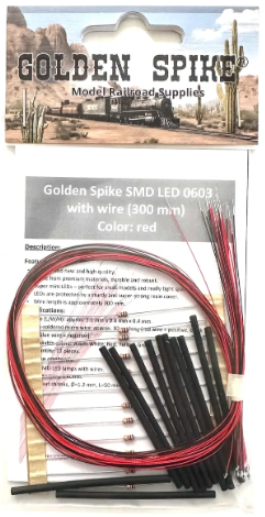 Golden Spike SMD LED 0603 Red with Wire (300 mm) - 12 pcs - All Scales