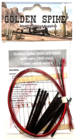 Golden Spike SMD LED 0603 Warm White with Wire (300 mm) - 12 pcs - All Scales
