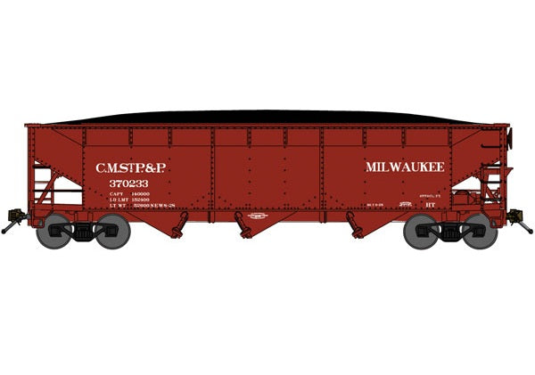 Bluford Shops 70-Ton Offset-Side 3-Bay Hopper w/ Load - Milwaukee Road #370233 - N Scale (NOS)