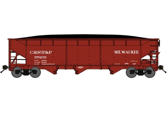 Bluford Shops 70-Ton Offset-Side 3-Bay Hopper w/ Load - Milwaukee Road #370233 - N Scale (NOS)
