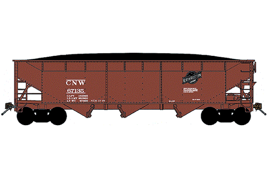 Bluford Shops 70-Ton Offset-Side 3-Bay Hopper w/ Load - Chicago & North Western #67135 - N Scale (NOS)