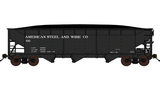 Bluford Shops 70-Ton Offset-Side 3-Bay Hopper w/ Load - American Steel & Wire #66 - N Scale (NOS)