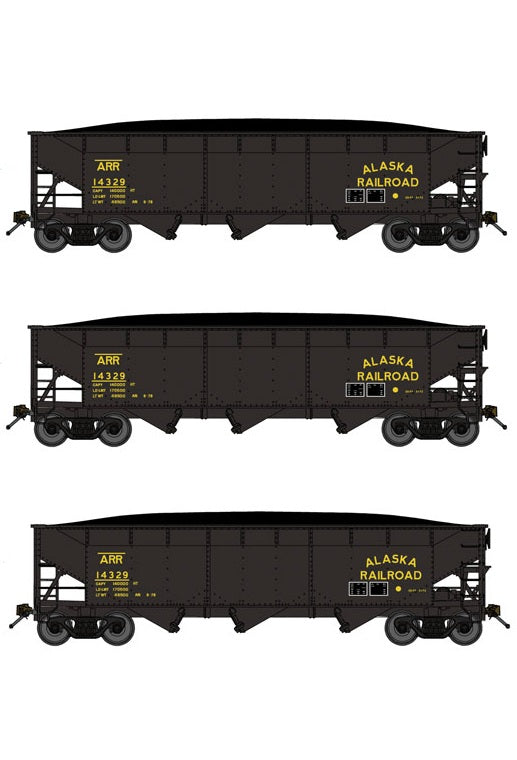 Bluford Shops 70-Ton Offset-Side 3-Bay Hopper w/ Load -3 Pack - Alaska Railroad - N Scale (NOS)