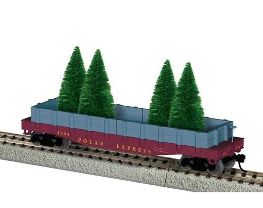 Lionel 40' Flatcar w/ Wood Sides, Gondola, with Christmas Tree Load, Polar Express, HO Scale