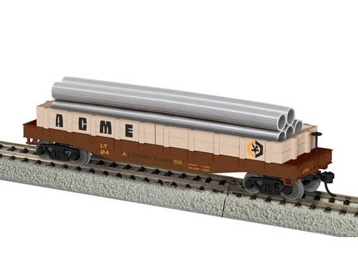 Lionel 40' Flatcar w/ Wood Sides, Gondola, with Pipe Load, Acme #24, HO Scale