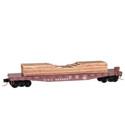 Micro-Trains (04500040) • 50' Flat Car w/ Fishbelly Sides & Removable Load • New York Central NYC #499855 • N Scale (Pre-Owned)