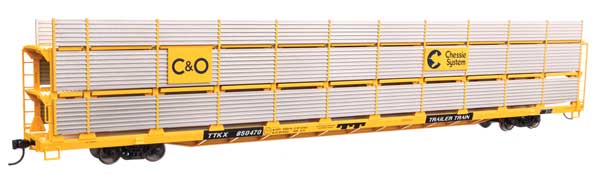 WalthersMainline (910-8306) | 89' Flatcar w/ Tri-Level Shielded Auto Rack | Chesapeake & Ohio TTKX #850470 | HO Scale