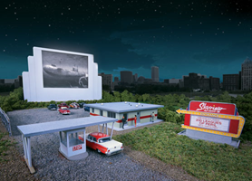 Walthers Cornerstone Skyview Drive-In Theatre, Kit, Screen Holds Most 7" Tablets, HO Scale