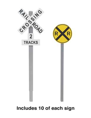 Walthers SceneMaster (949-4197) | Railroad Crossing Signs | Modern Advance Warning & Crossbucks, 10 Each | HO Scale