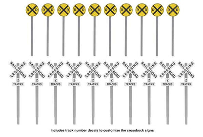 Walthers SceneMaster (949-4197) | Railroad Crossing Signs | Modern Advance Warning & Crossbucks, 10 Each | HO Scale