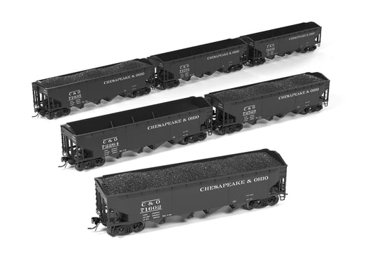 Broadway Limited Imports (10134) | ARA 70-ton 4-Bay Hopper | Chesapeake & Ohio C&O H7-13, Pack A | Pack of 6 | HO Scale [PRE-ORDER]