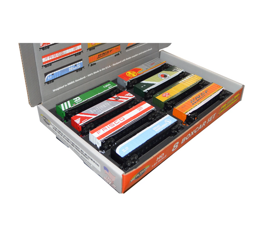 Value Trains Kadee Equipped ACF 50' 6" Boxcar Heritage Collectors Edition Set (10205) | BNSF 8 Car Heritage Set | HO Scale