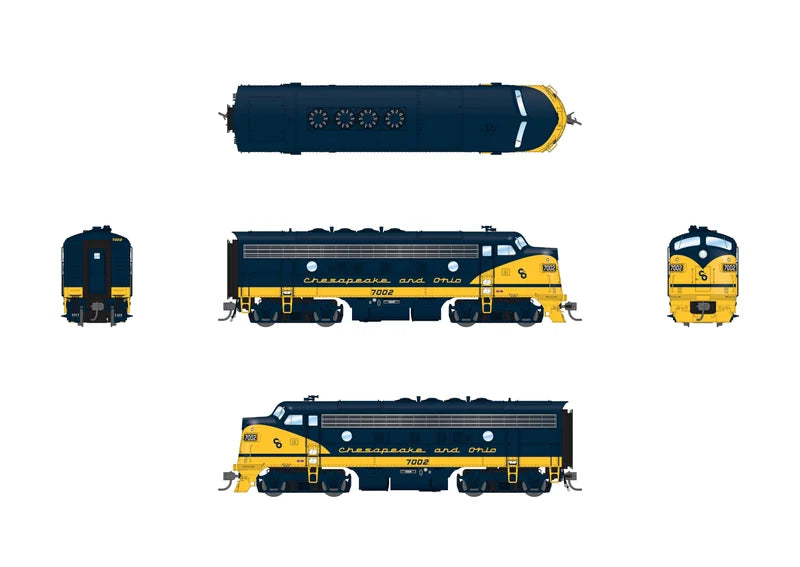 Broadway Limited 10551 EMD F7 A/B Set C&O #7002/7501 Stealth DCC-Ready HO Scale