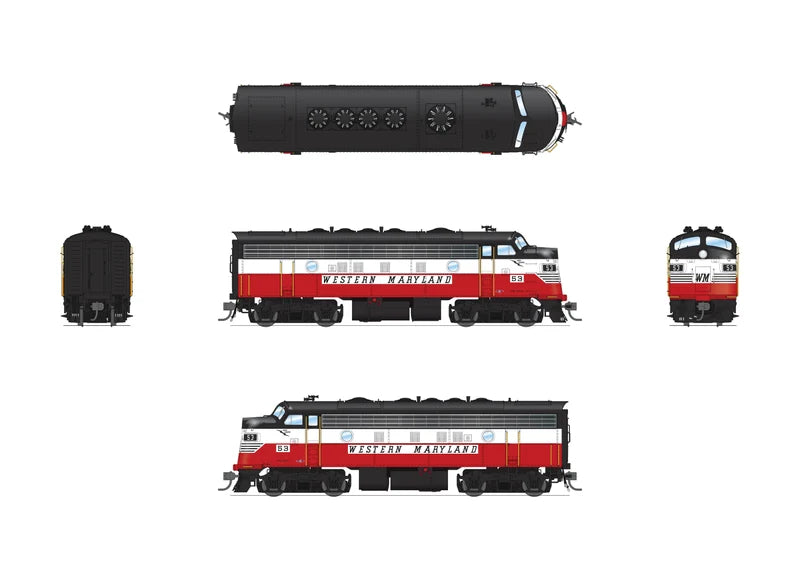 Broadway Limited 10567 EMD F7A Western Maryland #59 Circus Scheme Stealth DCC-Ready HO Scale