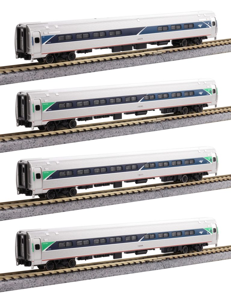 Kato Amfleet I 4-Car Bookcase Set Amtrak Phase VII Cafe & Coaches N Scale