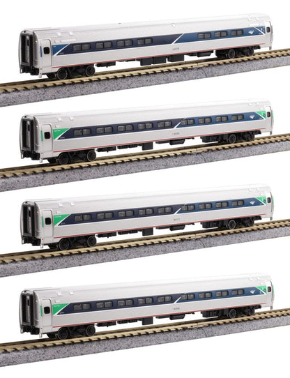Kato Amfleet I 4-Car Bookcase Set Amtrak Phase VII Cafe & Coaches N Scale