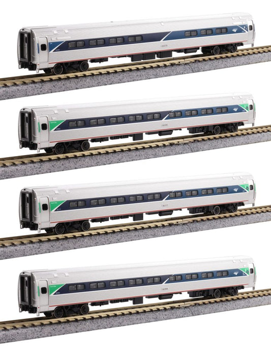 Kato Amfleet I 4-Car Bookcase Set Amtrak Phase VII Cafe & Coaches N Scale