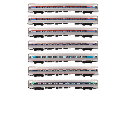 Kato Amfleet I Coach 7-Car Set Amtrak Phases I–VII Limited Edition Bookcase N Scale