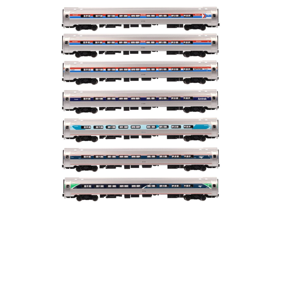 Kato Amfleet I Coach 7-Car Set Amtrak Phases I–VII Limited Edition Bookcase N Scale