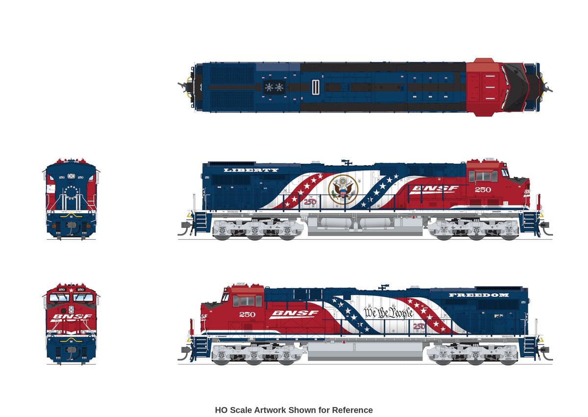 Broadway Limited Imports N scale GE ES44AC BNSF Railway #250 America250 Series multi-view