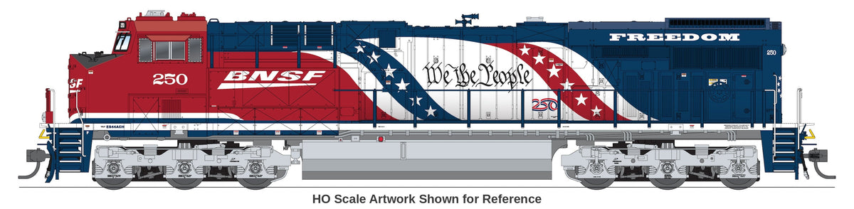 Broadway Limited Imports N scale GE ES44AC BNSF Railway #2026 America250 Series side view