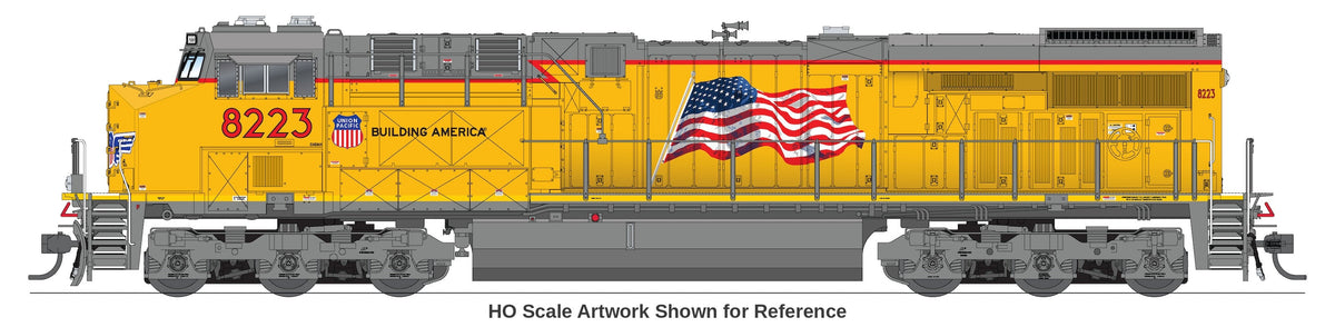 Broadway Limited Imports N scale GE ES44AC Union Pacific #8223 Building America Scheme side view