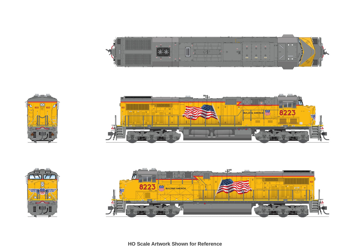 Broadway Limited Imports N scale GE ES44AC Union Pacific #8223 Building America Scheme multi-view