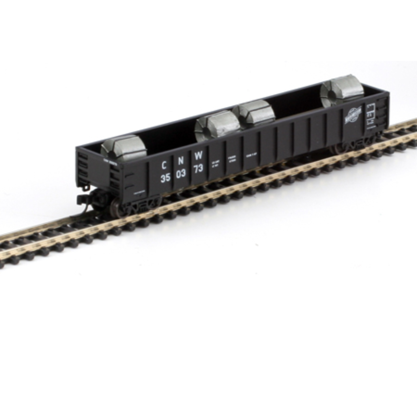 Athearn (11465) • 52' Mill Gondola w/ Steel Coil Load • Chicago & North Western #35073 • N Scale (Pre-Owned)