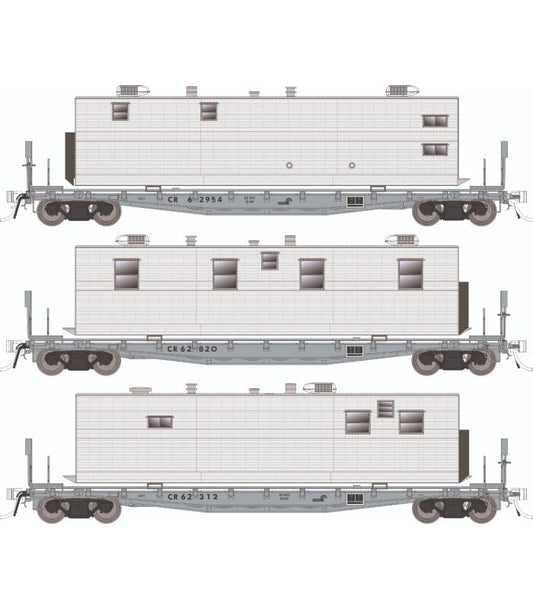 Rapido Class F30A 50' Flatcar w/ Camp Vans (138107) | 6 Pack | Conrail Set #2 | HO Scale