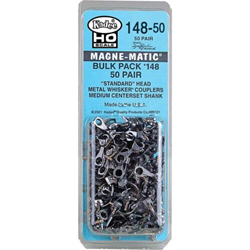 Kadee #148-50 Bulk Pack, 50 pairs, #148 Whisker Metal Coupler, Medium 9/32" Centerset Shank