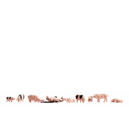 Noch Gmbh & Co (15712) | Mud-Lovin’ Farm Pigs & Piglets | Pkg of 12 | HO Scale