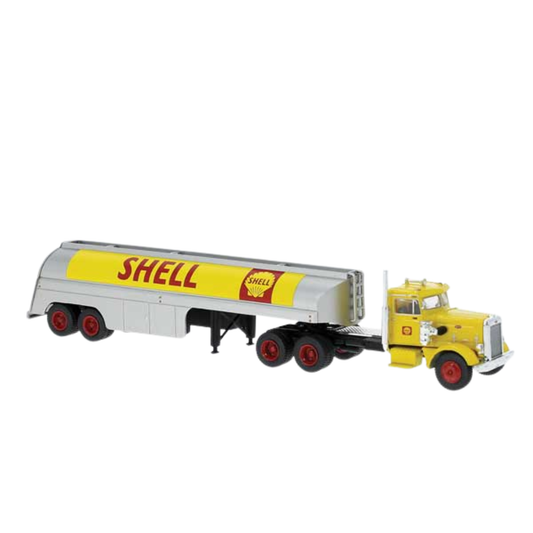 Brekina Automodelle 85762 • 1955 Peterbilt 281 Semi Tractor with Tank Trailer • Shell • HO Scale