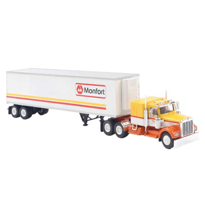 Brekina Automodelle 86257 • Kenworth W900 Semi Tractor w/ Sleeper Cab and Van Trailer • Monfort • HO Scale