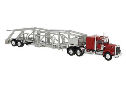 Brekina 86262 1977 Kenworth W900 Semi Tractor & Auto Transport Trailer Red/Silver HO Scale