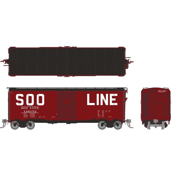 Rapido 180002-5 1937 AAR 40' Boxcar w/ Square Corner Soo Line #136180 HO Scale