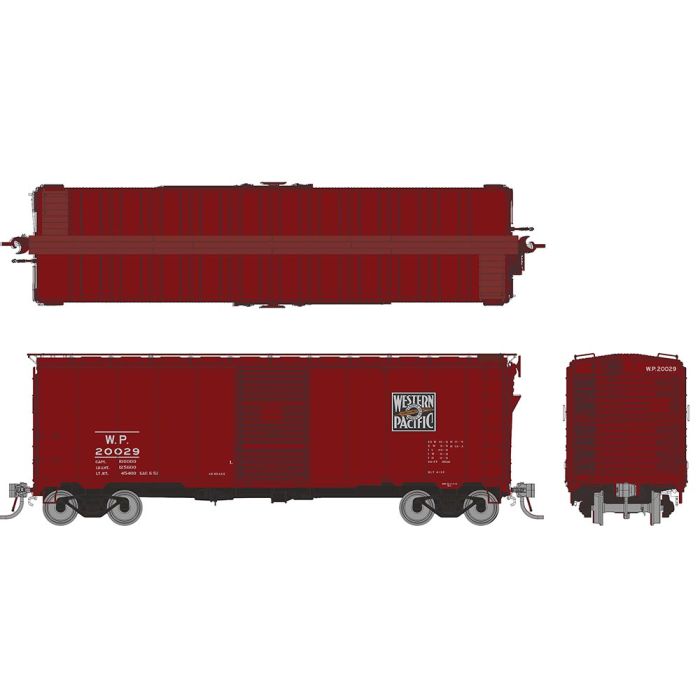 Rapido 180005-6 1937 AAR 40' Boxcar w/ Square Corner Western Pacific #20189 HO Scale