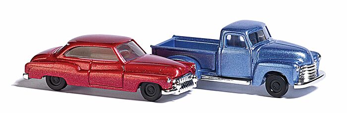Busch Gmbh & Co Kg, 1950s Chevy Pickup & Buick 2-Door, 2 Pack, Metallic, Assembled, N Scale