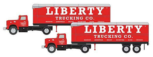 Classic Metal Works, Mini Metals, 1954 International Harvester R-190 Tractor-AeroVan Trailer, 2-Pack, Liberty Trucking Co., N Scale