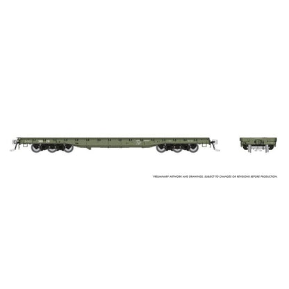 Rapido (199002) | Magor 54' Department of Defense Flatcar | DODX (Early Patch) | 6-Pack | HO Scale